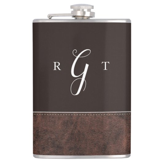 Elegantes Script Personalisiert Monogram Brown Lea Flachmann (Vorderseite)