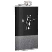 Elegantes Script Personalisiert Monogram Gray Leat Flachmann (Rechts)