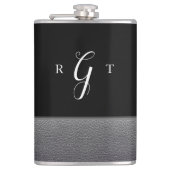 Elegantes Script Personalisiert Monogram Gray Leat Flachmann (Vorderseite)