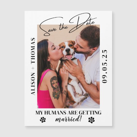 Elegantes Script Pet Foto Hochzeit speichern Sie d Magnetkarte (Vorderseite)