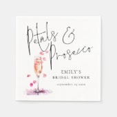 Elegantes Script-Petals und Prosecco-Brautparty Serviette (Vorderseite)