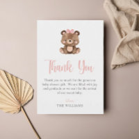 Elegantes Script Pink Bear Baby Shower