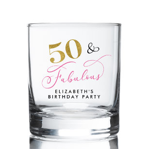 Elegantes Script Pink Gold 50. Geburtstagsparty Whiskyglas