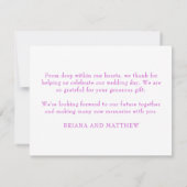 Elegantes Script Pink Wedding Dankeschön Card Dankeskarte (Rückseite)