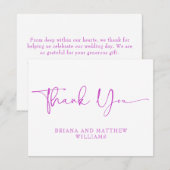 Elegantes Script Pink Wedding Dankeschön Card Dankeskarte (Vorne/Hinten)