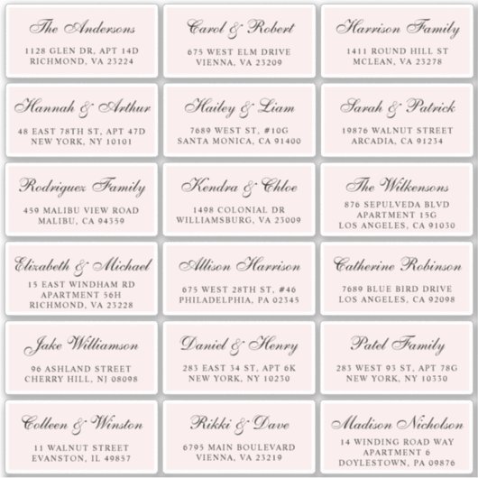 Elegantes Script Pink Wedding Guest Address Labels (Vorderseite)
