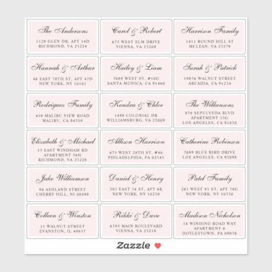 Elegantes Script Pink Wedding Guest Address Labels (Blatt)