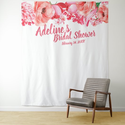 Elegantes Script PinkWatercolor Floral Brautparty Wandteppich (Beispiel)