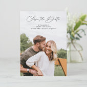 Elegantes Script Portrait Full Foto Save The Date (Stehend Vorderseite)