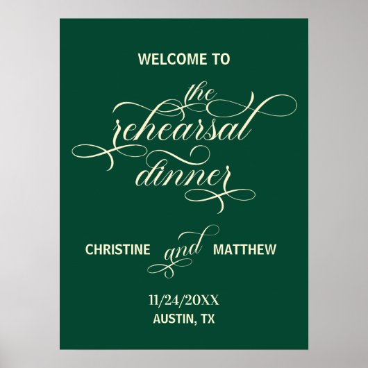 Elegantes Script Probe Dinner Aquamarin Willkommen Poster (Vorne)