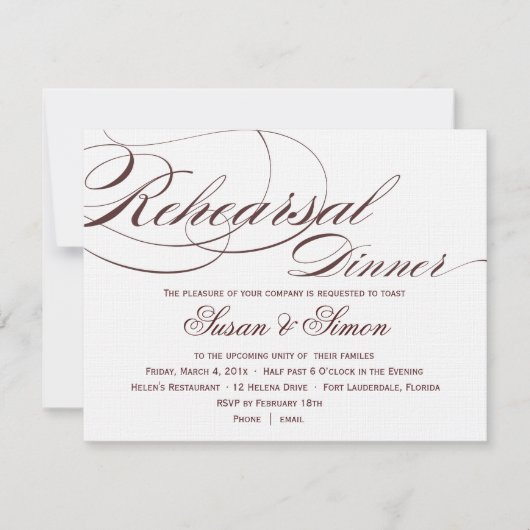 Elegantes Script Probe Dinner Einladung 4F1819 (Vorderseite)