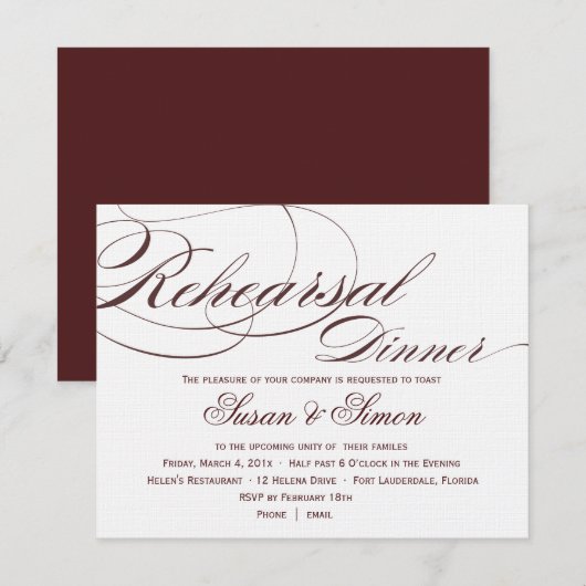 Elegantes Script Probe Dinner Einladung 4F1819 (Vorne/Hinten)