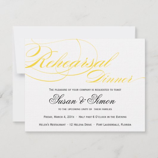 Elegantes Script Probe Dinner Einladung Gelb (Vorderseite)