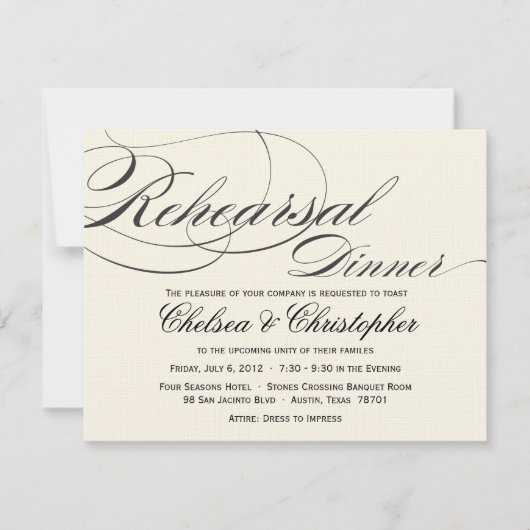 Elegantes Script Probe Dinner Einladung - Schwarz (Vorderseite)
