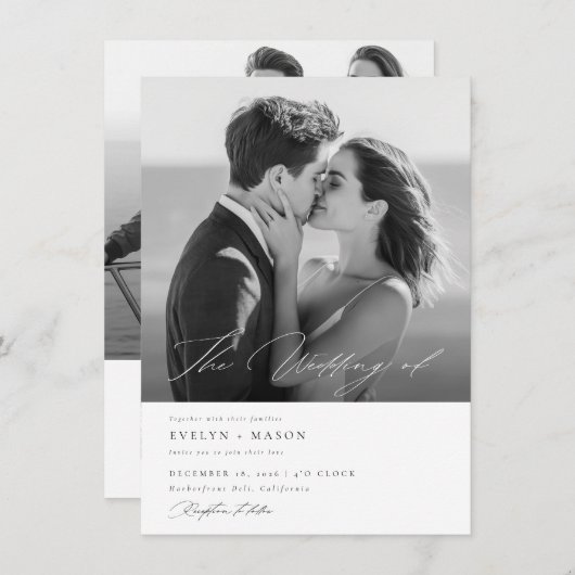 Elegantes Script QR Code Foto Hochzeit Einladung (Vorne/Hinten)