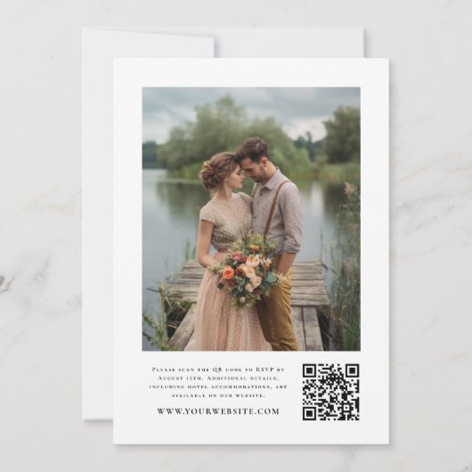 Elegantes Script QR Code Foto Hochzeit Einladung (Rückseite)