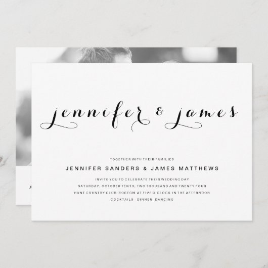 Elegantes Script QR Code Foto Moderne Hochzeit Einladung (Vorne/Hinten)