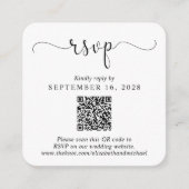 Elegantes Script QR Code Hochzeit RSVP Begleitkarte (Vorderseite)