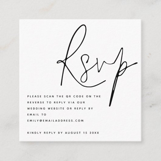 Elegantes Script QR Code Hochzeit RSVP Begleitkarte (Vorderseite)