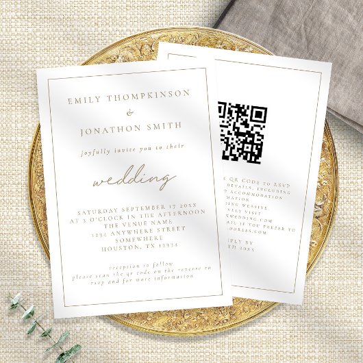 Elegantes Script QR Code Hochzeitsempfehlung Einladung