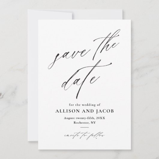 Elegantes Script QR-Code Hochzeitsstift Foto Save The Date (Vorderseite)