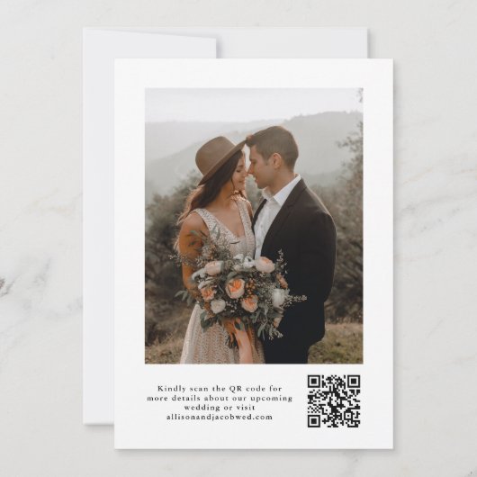 Elegantes Script QR-Code Hochzeitsstift Foto Save The Date (Rückseite)