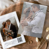 Elegantes Script QR-Code Hochzeitsstift Foto Save The Date