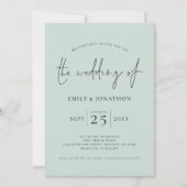 Elegantes Script QR Code Mint Green Wedding Einladung (Vorderseite)