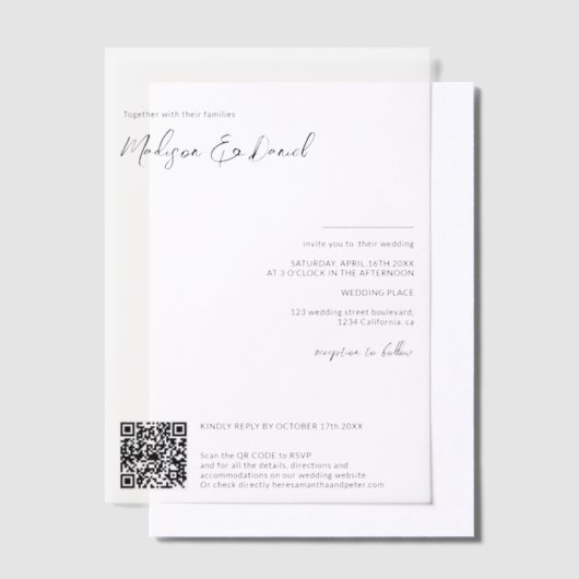 Elegantes Script QR Code Moderne schicke Hochzeit Pergament Einladungen (Versetzt)