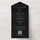 Elegantes Script QR Code Schwarz-Weiß-Hochzeit All In One Einladung (Innen Boden)