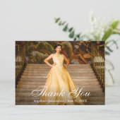 Elegantes Script Quinceañera Foto Dankeskarte (Stehend Vorderseite)