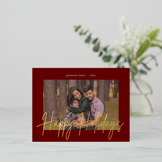 Elegantes Script Real Foil Foto Folie Einladungspostkarte (Stehend vorne)