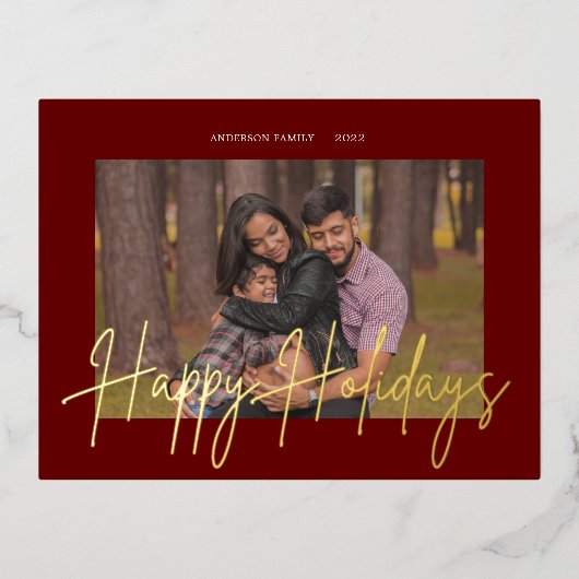 Elegantes Script Real Foil Foto Folie Einladungspostkarte (Vorderseite)