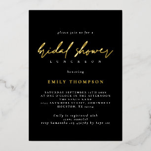 Elegantes Script Real Gold Foil Schwarzes Brautpar Folieneinladung