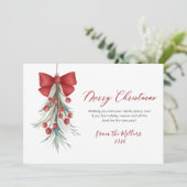 Elegantes Script Red Berries Grün Weihnachten (Stehend Vorderseite)