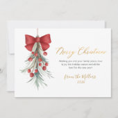 Elegantes Script Red Berries Grün Weihnachten (Vorderseite)