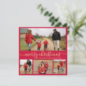 Elegantes Script Red Gold Foto Collage Weihnachten (Stehend Vorderseite)