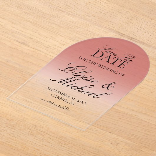 Elegantes Script Red Wedding Gradient Save the Dat Acryleinladungen (Ablage )