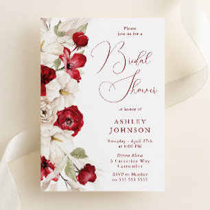 Elegantes Script Red & White Floral Brautparty Einladung