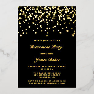 Elegantes Script Retirement Party Black & Gold Folieneinladung