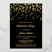 Elegantes Script Retirement Party Black & Gold Folieneinladung (Vorderseite)