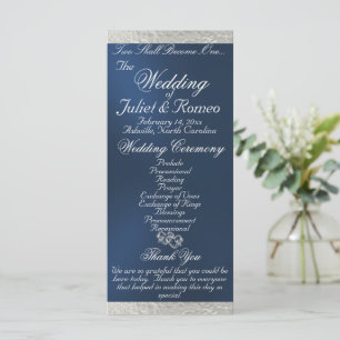 Elegantes Script & Ribbon - Blau/Silberhochzeit Programm