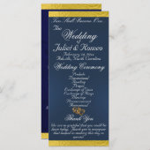 Elegantes Script & Ribbon - Blue/Gold Wedding Programm (Vorne/Hinten)