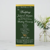 Elegantes Script & Ribbon - Emerald/Gold Wedding Programm (Stehend Vorderseite)