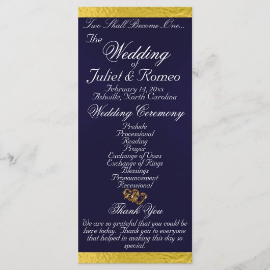 Elegantes Script & Ribbon - Hochzeit von Navy Blue Programm (Vorderseite)