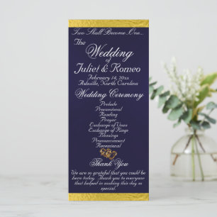 Elegantes Script & Ribbon - Hochzeit von Navy Blue Programm