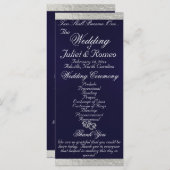 Elegantes Script & Ribbon - Navy Blue/Silver Weddi Programm (Vorne/Hinten)