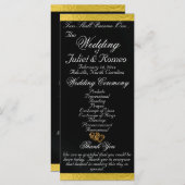 Elegantes Script & Ribbon - Schwarz/Gold Hochzeit Programm (Vorne/Hinten)