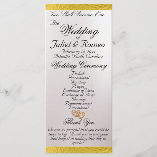 Elegantes Script & Ribbon - White Pearl/Gold Weddi Programm (Vorderseite)