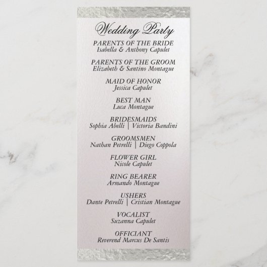 Elegantes Script & Ribbon - White/Silver Wedding Programm (Rückseite)